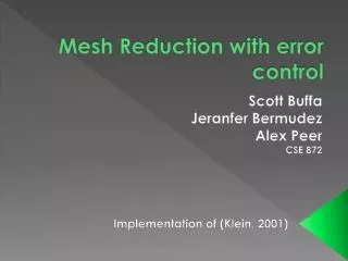 Mesh Reduction with error control