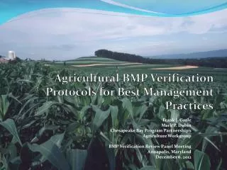 Agricultural BMP Verification Protocols for Best Management Practices