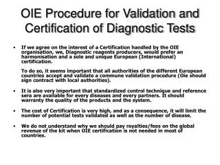 OIE Procedure for Validation and Certification of Diagnostic Tests