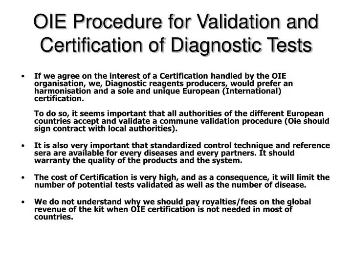 oie procedure for validation and certification of diagnostic tests