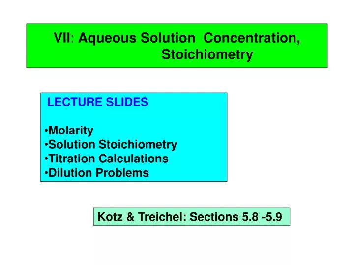 vii aqueous solution concentration stoichiometry