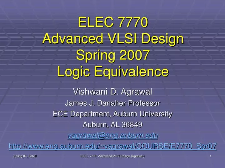 elec 7770 advanced vlsi design spring 2007 logic equivalence