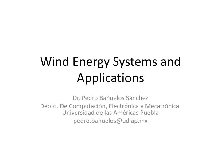 wind energy systems and applications