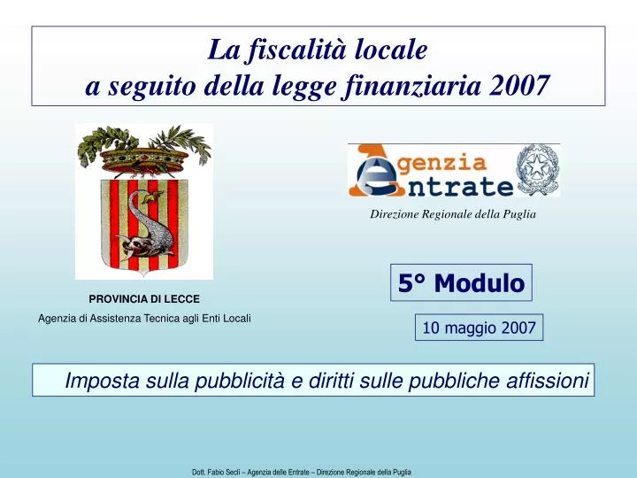 la fiscalit locale a seguito della legge finanziaria 2007