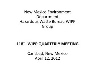 New Mexico Environment Department Hazardous Waste Bureau WIPP Group