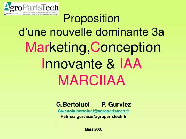 proposition d une nouvelle dominante 3a mar keting c onception i nnov ante iaa marciiaa