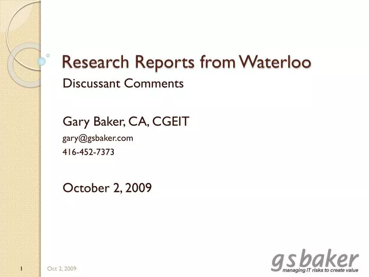 research reports from waterloo