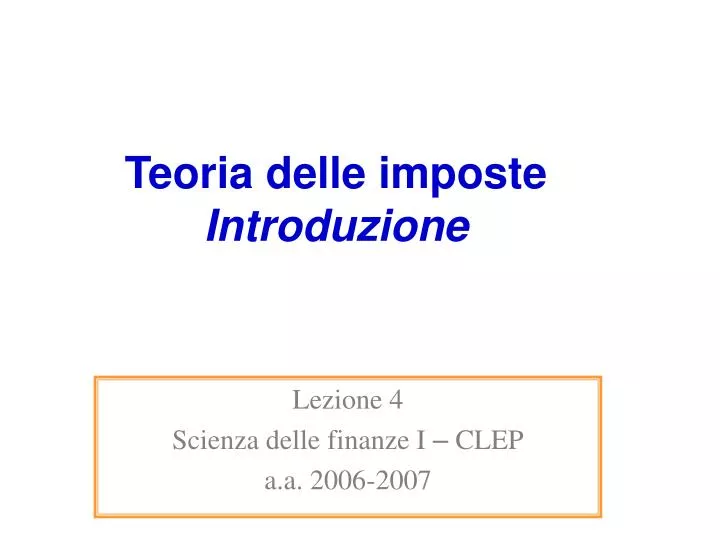 teoria delle imposte introduzione