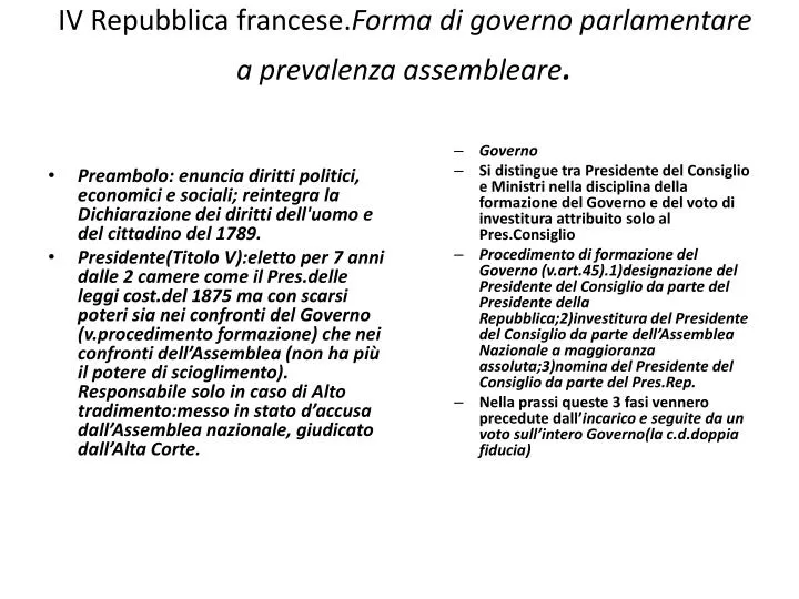 iv repubblica francese forma di governo parlamentare a prevalenza assembleare