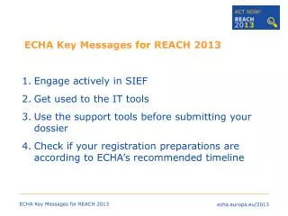 ECHA Key Messages for REACH 2013