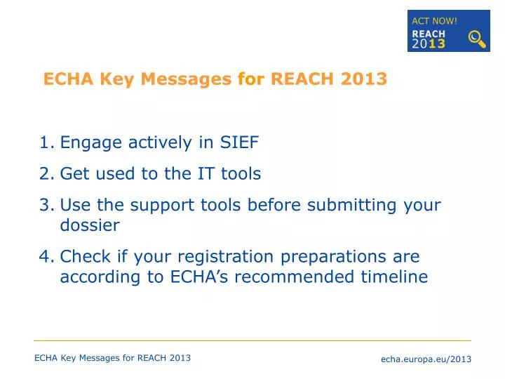 echa key messages for reach 2013