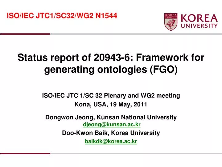 status report of 20943 6 framework for generating ontologies fgo