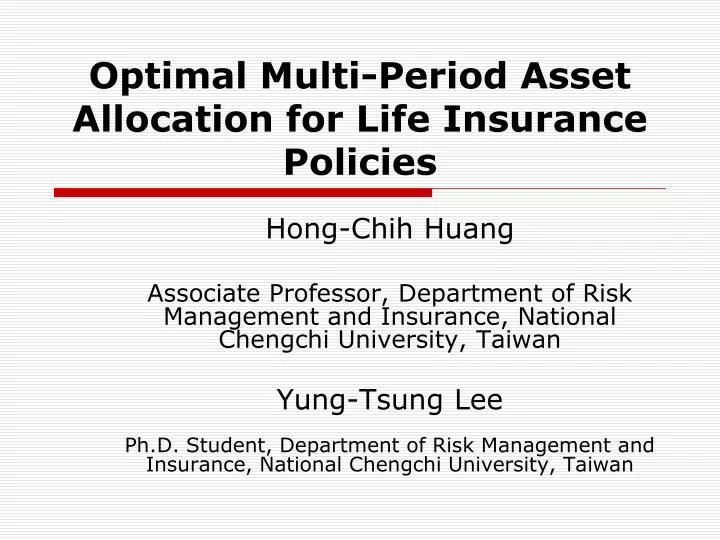 optimal multi period asset allocation for life insurance policies