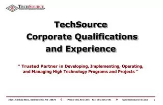 TechSource Corporate Qualifications and Experience