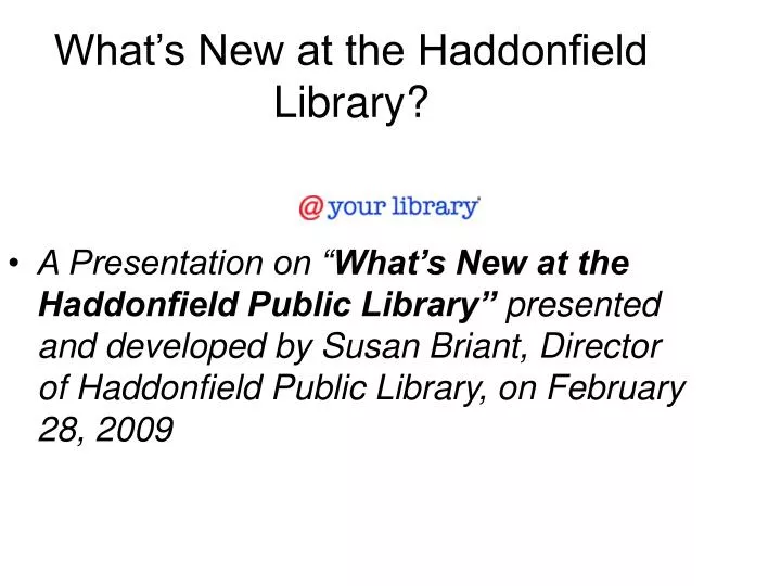 what s new at the haddonfield library