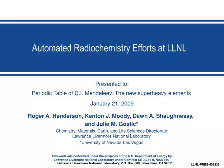 automated radiochemistry efforts at llnl