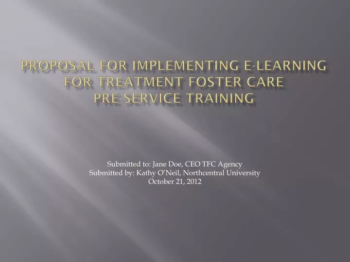 proposal for implementing e learning for treatment foster care pre service training
