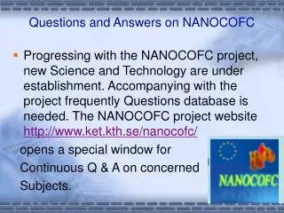 Questions and Answers on NANOCOFC