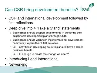 Can CSR bring development benefits?