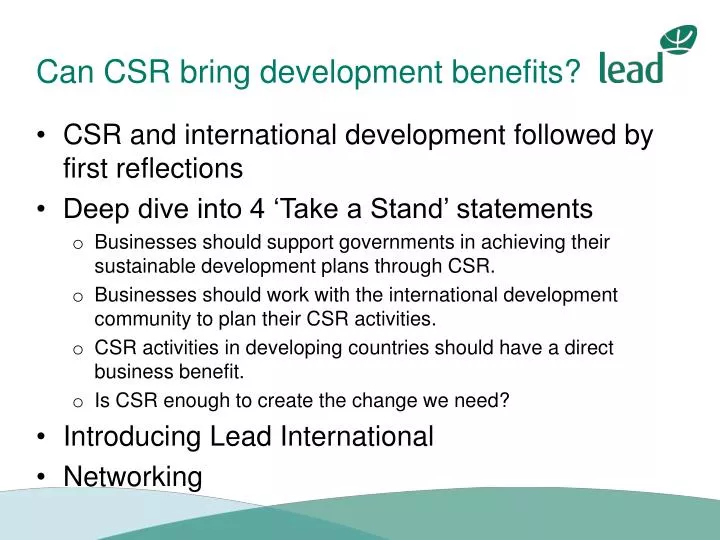 can csr bring development benefits
