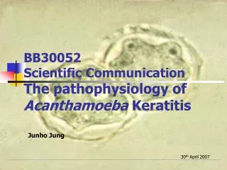 BB 30052 Scientific Communication The pathophysiology of Acanthamoeba K eratitis