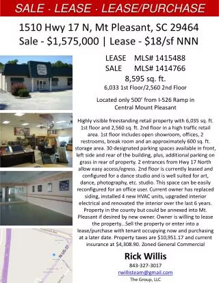 1510 Hwy 17 N, Mt Pleasant, SC 29464 Sale - $1,575,000 | Lease - $18/sf NNN