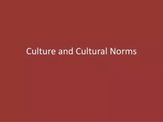 Culture and Cultural Norms