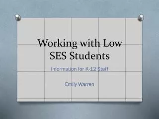 Working with Low SES Students