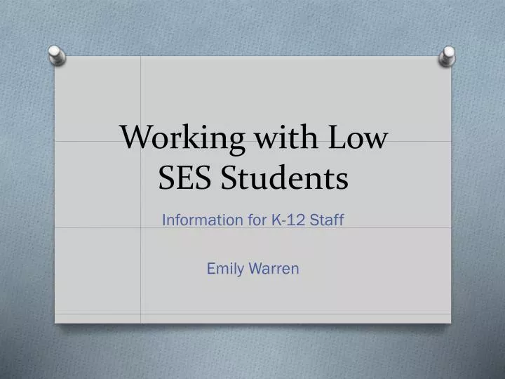 working with low ses students