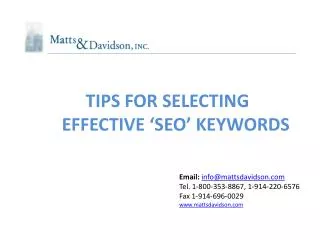 TIPS FOR SELECTING EFFECTIVE ‘SEO’ KEYWORDS