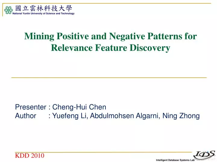 mining positive and negative patterns for relevance feature discovery