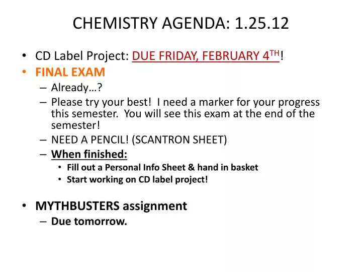 chemistry agenda 1 25 12
