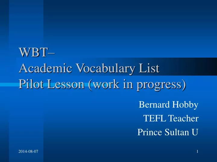 wbt academic vocabulary list pilot lesson work in progress