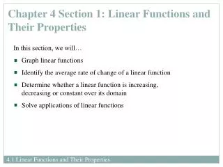 Chapter 4 Section 1: Linear Functions and Their Properties