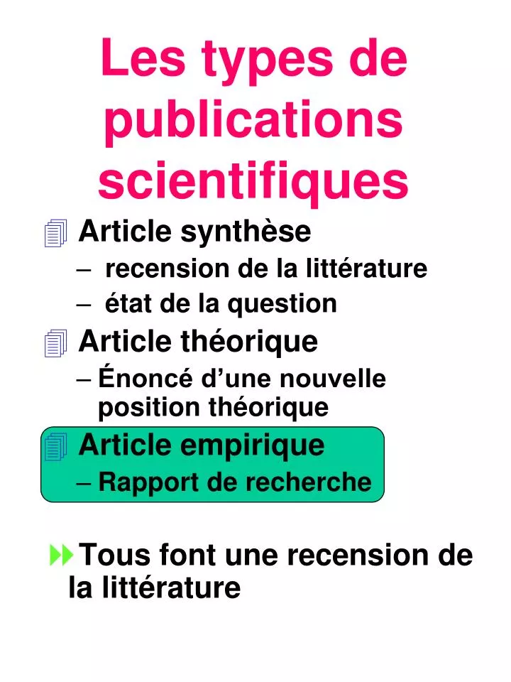 les types de publications scientifiques