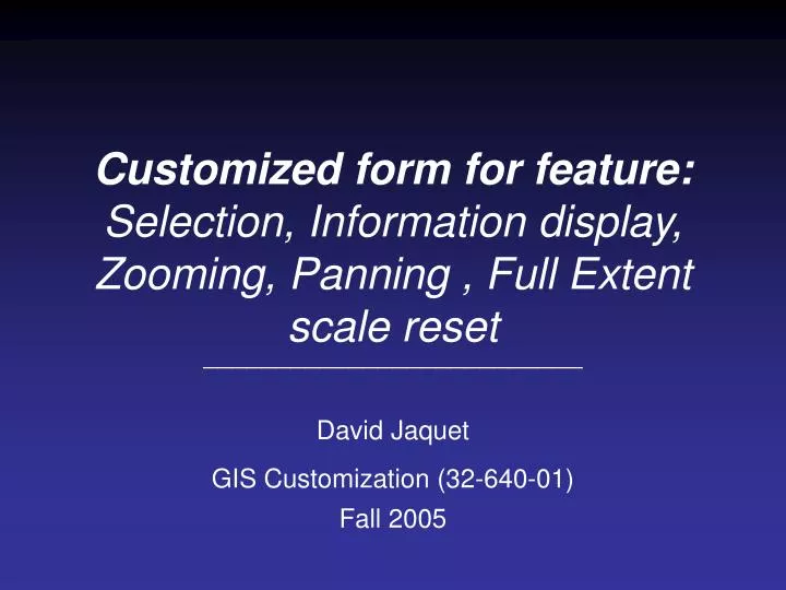 customized form for feature selection information display zooming panning full extent scale reset