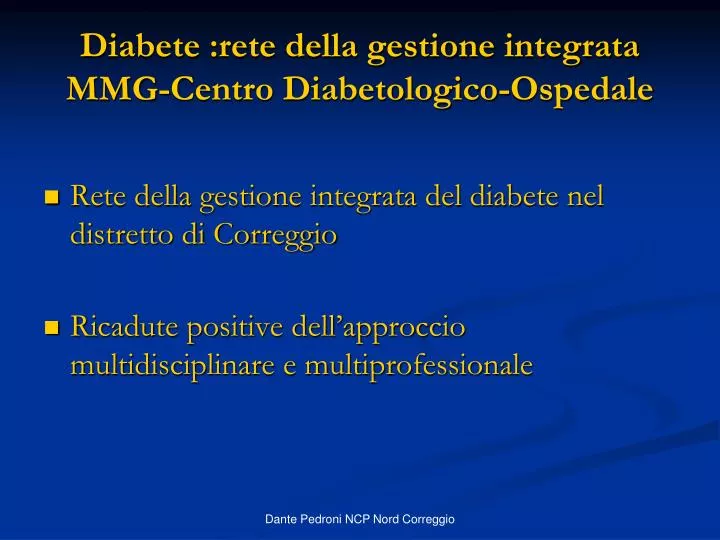 diabete rete della gestione integrata mmg centro diabetologico ospedale