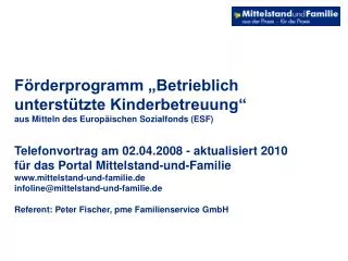 referent peter fischer pme familienservice gmbh