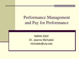 Performance Management and Pay for Performance