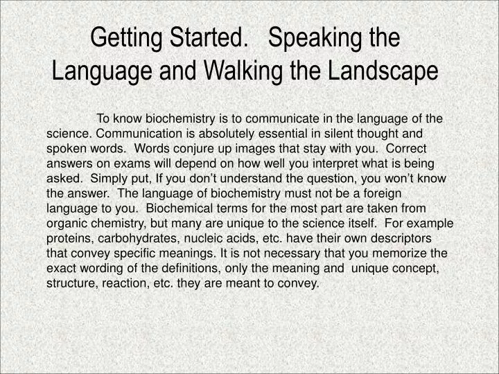 getting started speaking the language and walking the landscape