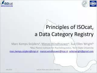 Principles of ISOcat , a Data Category Registry