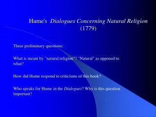 Hume's Dialogues Concerning Natural Religion (1779)