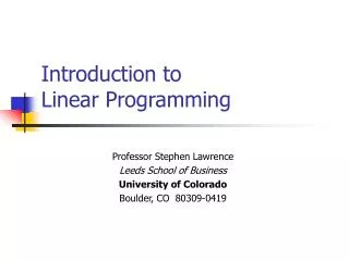 Introduction to Linear Programming