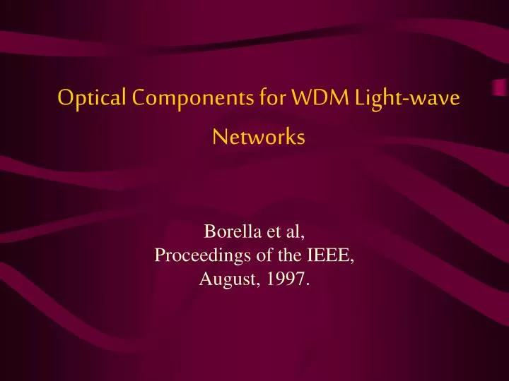 optical components for wdm light wave networks