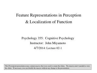 Feature Representations in Perception &amp; Localization of Function
