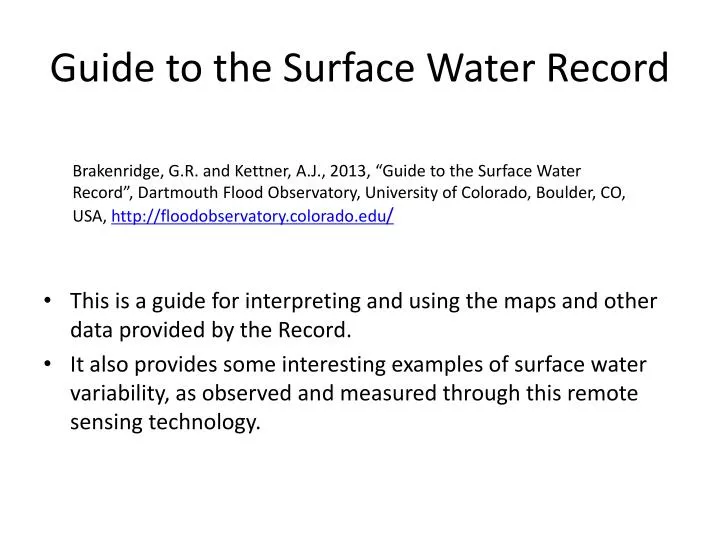 guide to the surface water record