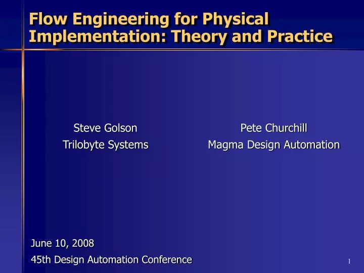 flow engineering for physical implementation theory and practice