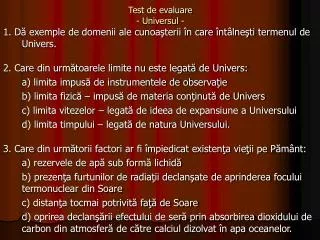 test de evaluare universul
