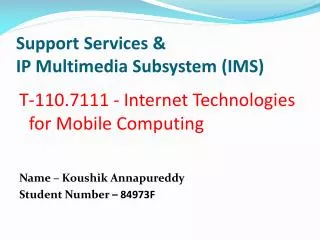 Support Services &amp; IP Multimedia Subsystem (IMS)