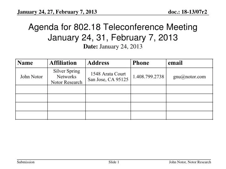 agenda for 802 18 teleconference meeting january 24 31 february 7 2013